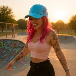 Adjustable Unisex Teal Blue Mesh Trucker Hat (SKU#0468)